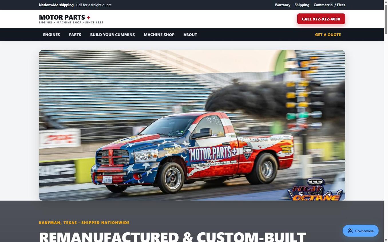 Motor Parts + website, an AI-built site for the Kaufman, Texas engine remanufacturer and machine shop