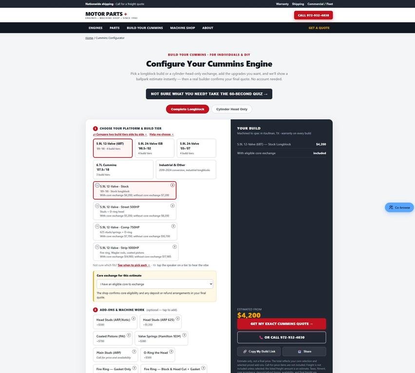 Motor Parts + Cummins engine configurator, the new guided quote tool, September 21, 2026