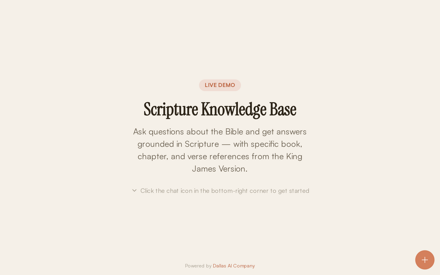 Screenshot of a dedicated-instance Scripture knowledge base chat demo