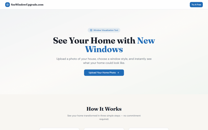 Screenshot of the SeeWindowUpgrade AI tool that shows a home with new windows